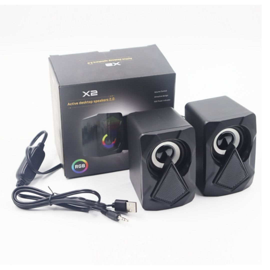 X2 RGB PC Gaming Speakers - Wired USB Powered 2.0 Stereo Multimedia Subwoofer with LED Light 6W Computer Laptop Table Desk Multicolor Backlit Cool Gadgets 3.5mm AUX Cable Connection Gift for Boyfriend