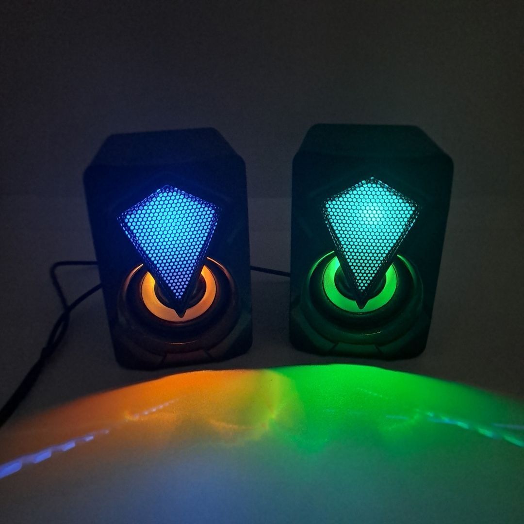 X2 RGB PC Gaming Speakers - Wired USB Powered 2.0 Stereo Multimedia Subwoofer with LED Light 6W Computer Laptop Table Desk Multicolor Backlit Cool Gadgets 3.5mm AUX Cable Connection Gift for Boyfriend