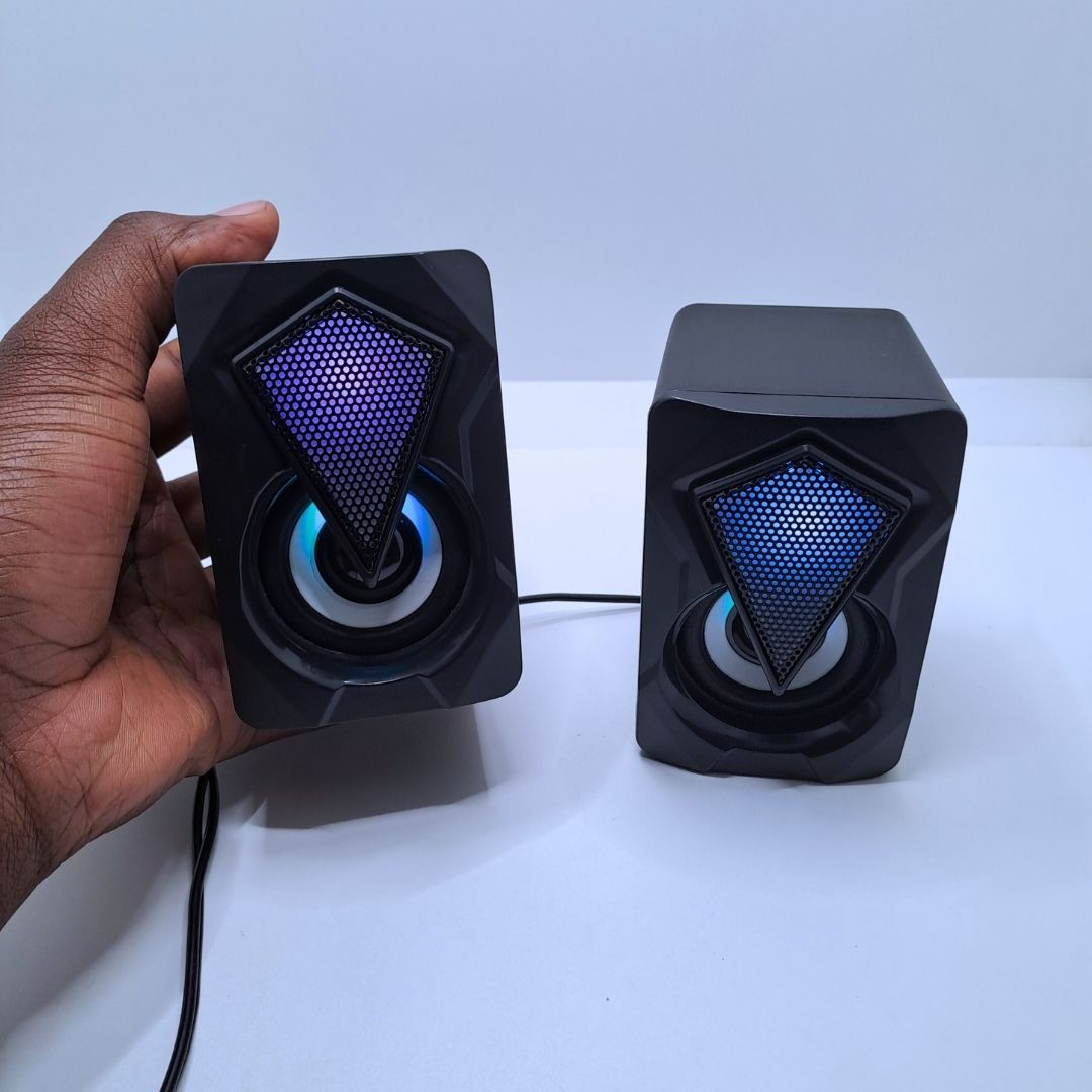 X2 RGB PC Gaming Speakers - Wired USB Powered 2.0 Stereo Multimedia Subwoofer with LED Light 6W Computer Laptop Table Desk Multicolor Backlit Cool Gadgets 3.5mm AUX Cable Connection Gift for Boyfriend