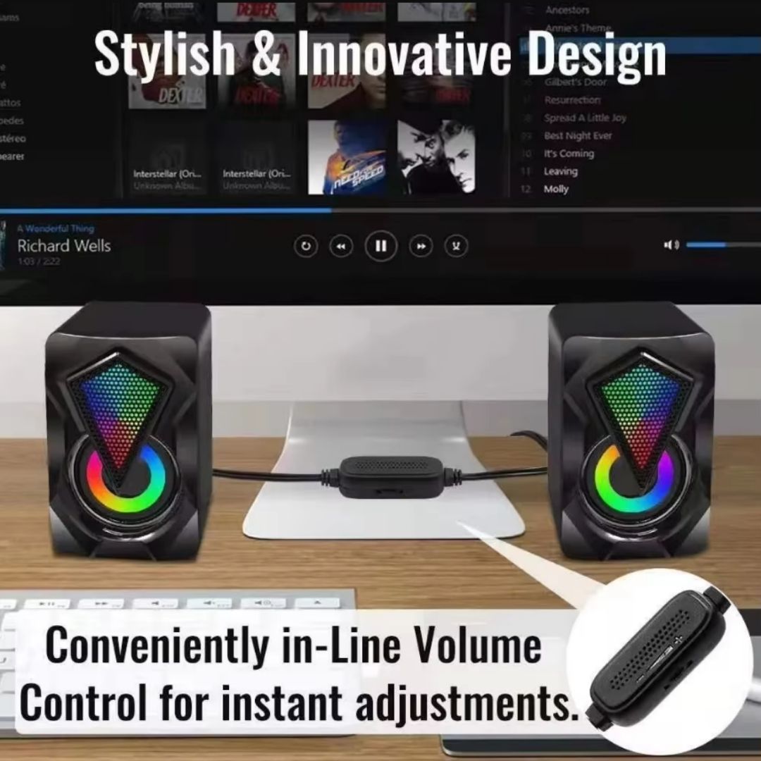 X2 RGB PC Gaming Speakers - Wired USB Powered 2.0 Stereo Multimedia Subwoofer with LED Light 6W Computer Laptop Table Desk Multicolor Backlit Cool Gadgets 3.5mm AUX Cable Connection Gift for Boyfriend