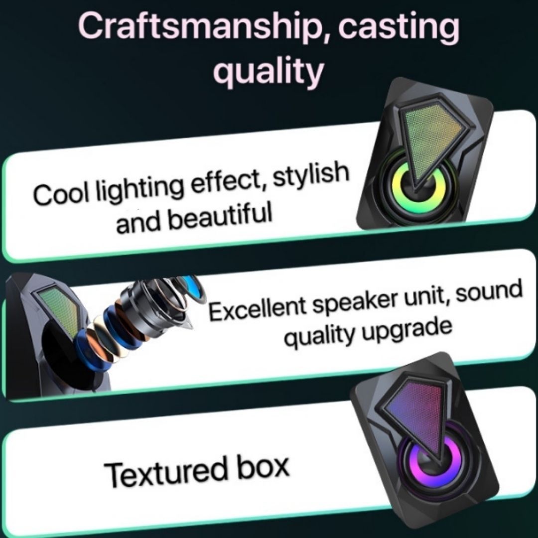 X2 RGB PC Gaming Speakers - Wired USB Powered 2.0 Stereo Multimedia Subwoofer with LED Light 6W Computer Laptop Table Desk Multicolor Backlit Cool Gadgets 3.5mm AUX Cable Connection Gift for Boyfriend