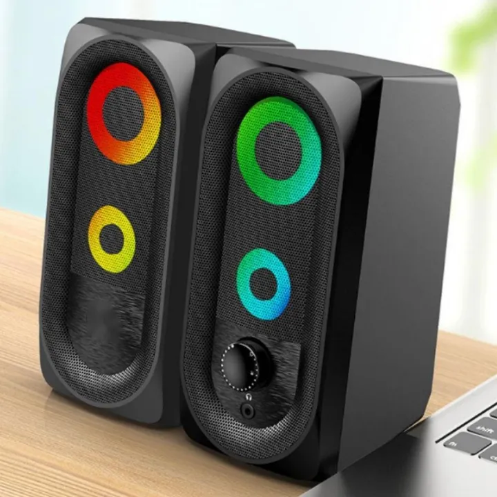 HP DHE-6001 RGB Gaming Speakers – Wired Stereo Sound System with LED Lights Deep Bass Volume Control USB & AUX 6W Output for PC Laptop Desktop Gaming Setup Backlit 3.5 mm Luminous Genuine Cool Gadget