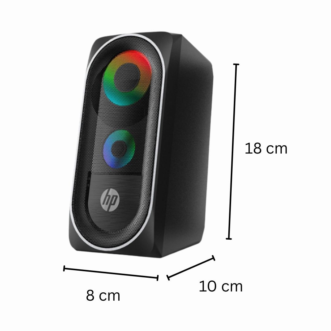 HP DHE-6001 RGB Gaming Speakers – Wired Stereo Sound System with LED Lights Deep Bass Volume Control USB & AUX 6W Output for PC Laptop Desktop Gaming Setup Backlit 3.5 mm Luminous Genuine Cool Gadget