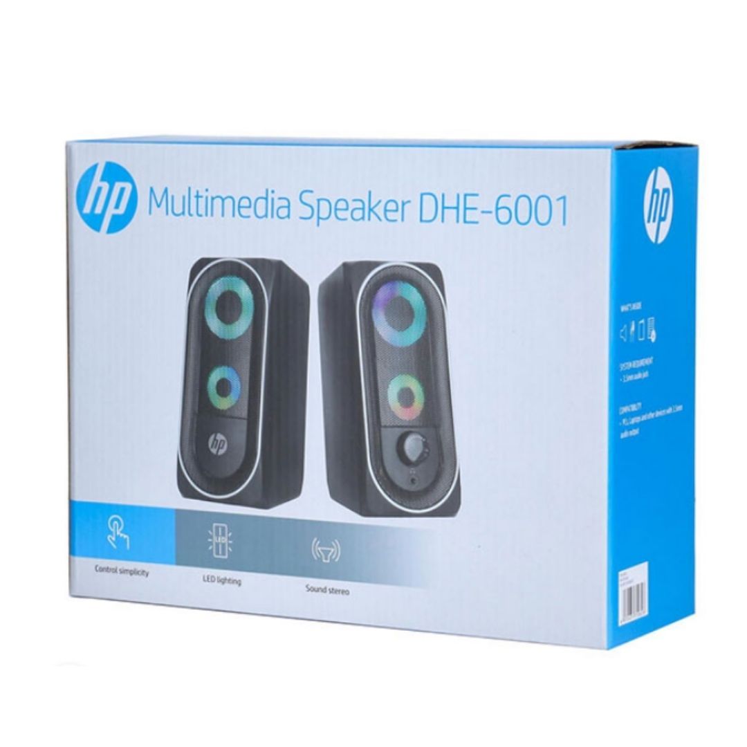 HP DHE-6001 RGB Gaming Speakers – Wired Stereo Sound System with LED Lights Deep Bass Volume Control USB & AUX 6W Output for PC Laptop Desktop Gaming Setup Backlit 3.5 mm Luminous Genuine Cool Gadget