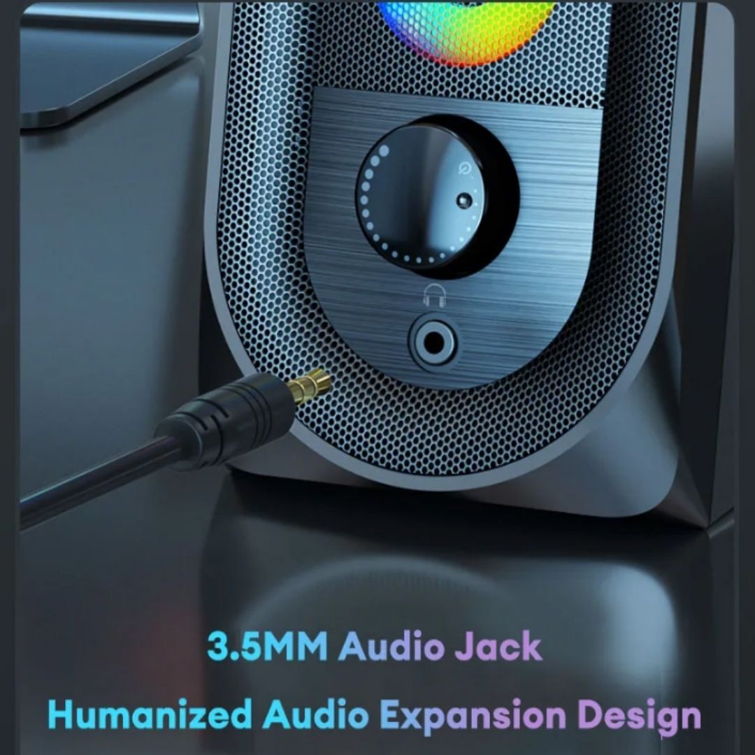 HP DHE-6001 RGB Gaming Speakers – Wired Stereo Sound System with LED Lights Deep Bass Volume Control USB & AUX 6W Output for PC Laptop Desktop Gaming Setup Backlit 3.5 mm Luminous Genuine Cool Gadget