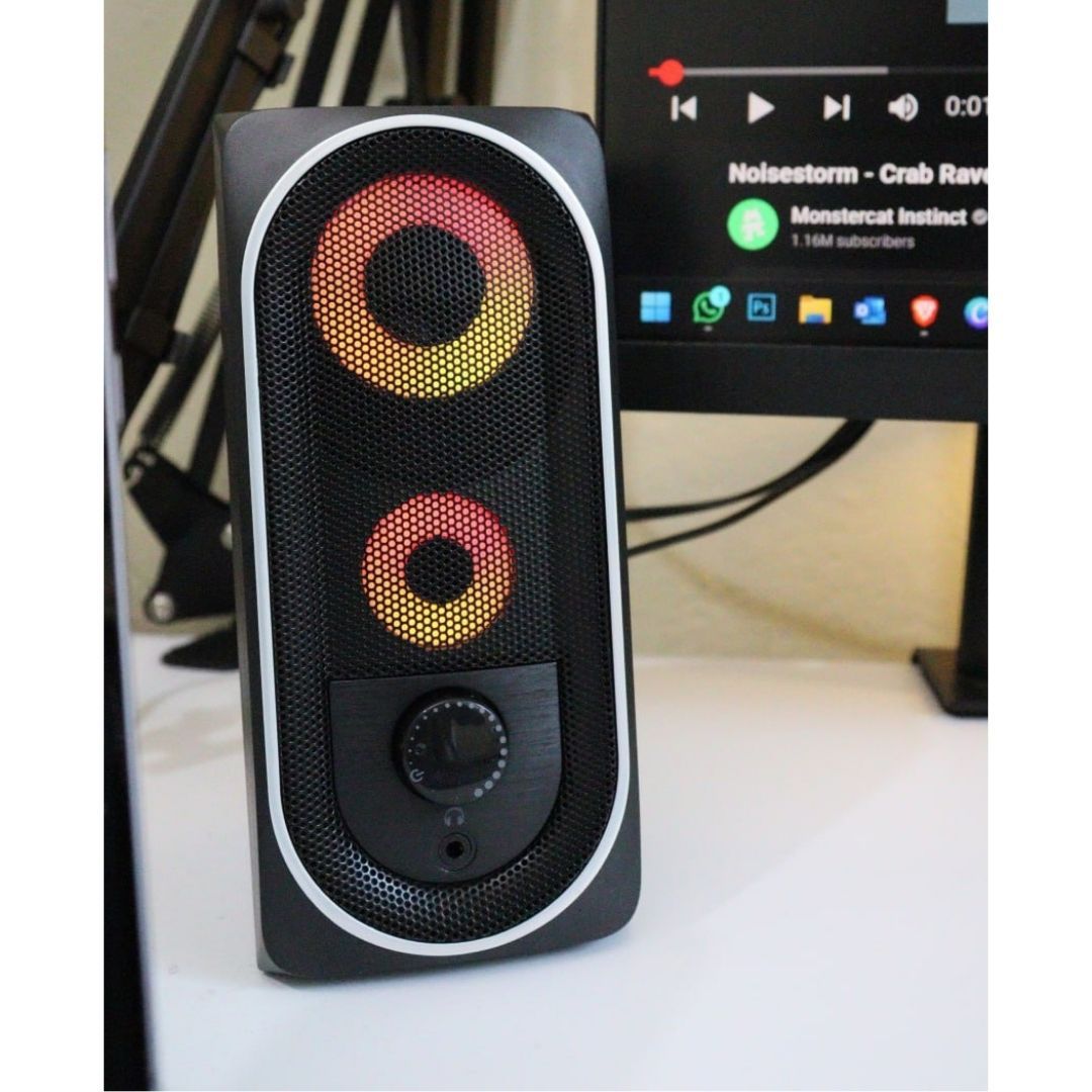 HP DHE-6001 RGB Gaming Speakers – Wired Stereo Sound System with LED Lights Deep Bass Volume Control USB & AUX 6W Output for PC Laptop Desktop Gaming Setup Backlit 3.5 mm Luminous Genuine Cool Gadget