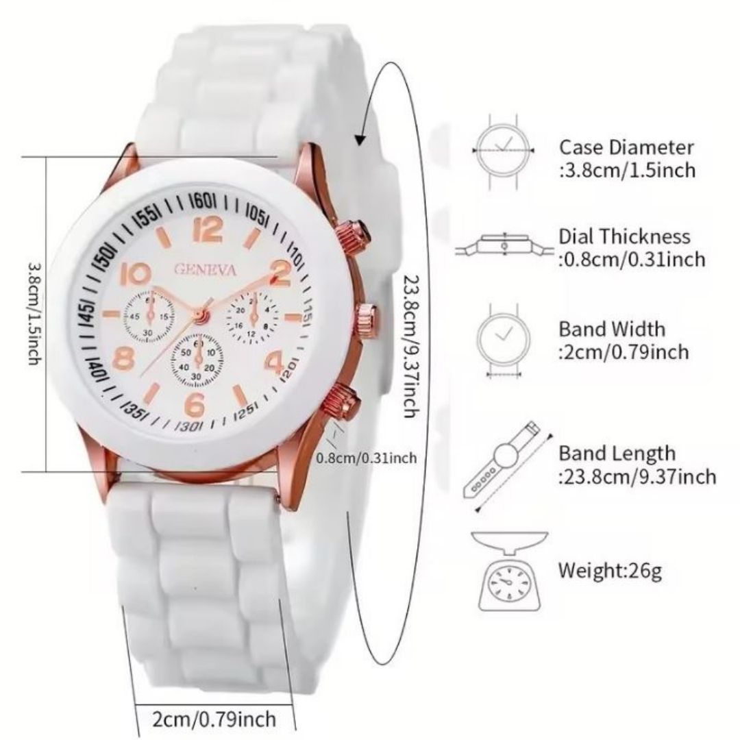 4-in-1 Couples Geneva Quartz Watch & Magnetic Heart Bracelet Gift Set – His & Hers Silicone Pair Watches with Natural Stone Beaded Bracelets Black & White Love Husband Wife Twins Matching Gifts Unisex