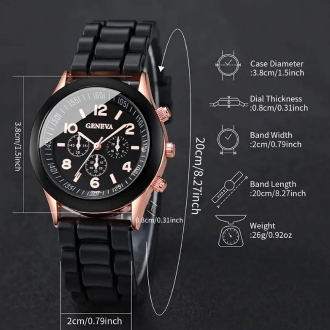 4 Piece Couples Matching Geneva Quartz Watch & Magnetic Heart Bracelet Gift Set - Matching Black & White Jewelry Watches Natural Stone Wrist Band for Him Her Boyfriend Girlfriend Brother Sister Gifts