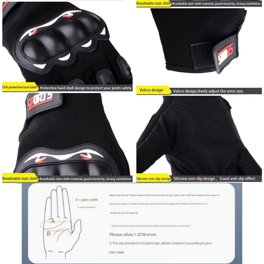 Full Finger Gloves Motorcycle Touch Screen Breathable – BLACK Unisex Hard Shell Knuckle Protection Anti-Skid Riding Gear FG-1 Sports Motorbike E-Bike Racing Driving Safety Gear Outdoor Lightweight