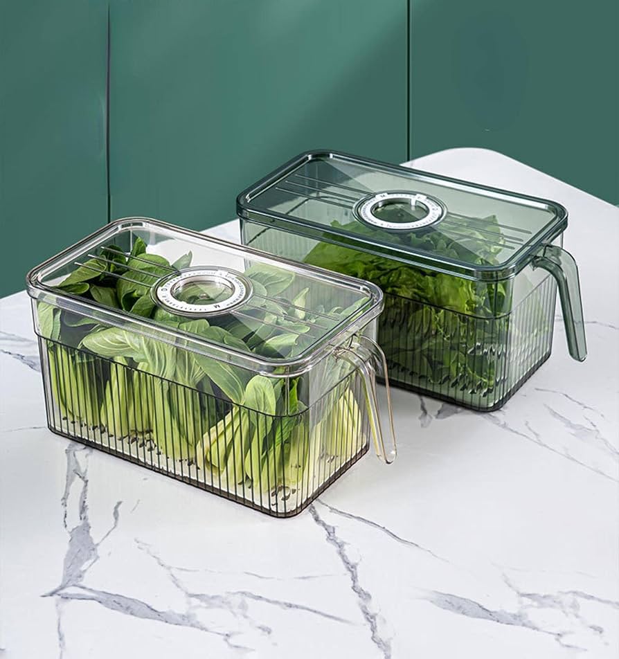Acrylic fridge organizer. This container ensures health for your whole family, and one large-sized box and one medium-sized box can satisfy your various daily needs, suitable for storing multiple food
