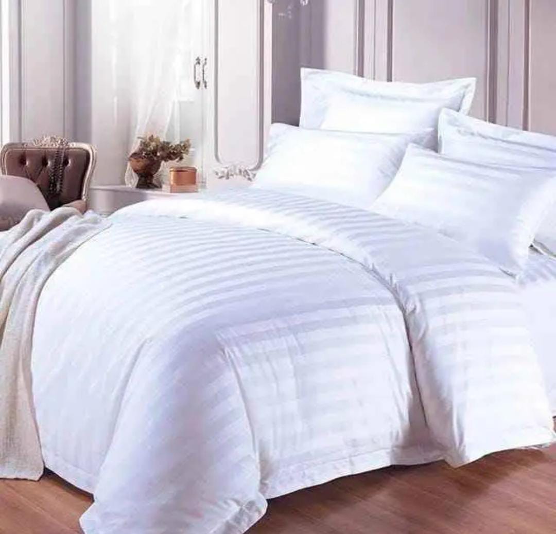 ‼️New in 😍Stripped Cotton Bedsheets set‼️Made from 100% cotton, these bed sheets are breathable, soft, and durable. Some sets may also be made from organic cotton or washed cotton for added comfort.