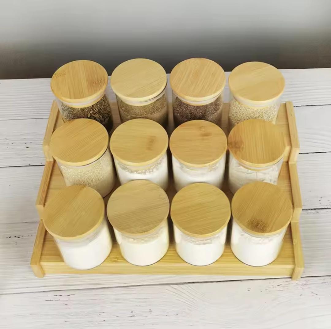 Best price for 🌿 12pcs Glass Spice Jars with Bamboo Lids & Stand 🌿 Keep ...