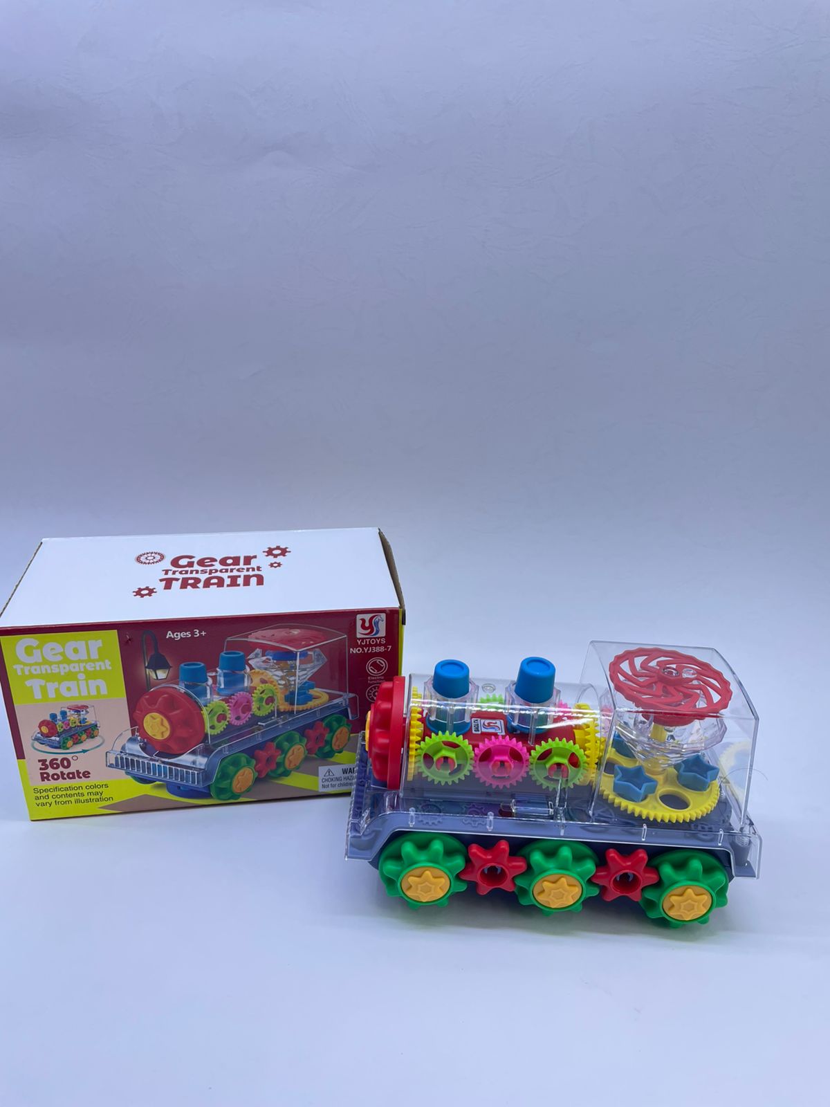 360 Rotate Gear Transparent Train. Battery Operated. With sounds and lights.turn automatically with the light flashing brightly, accompanied by wonderful music, the car will swing with the music,