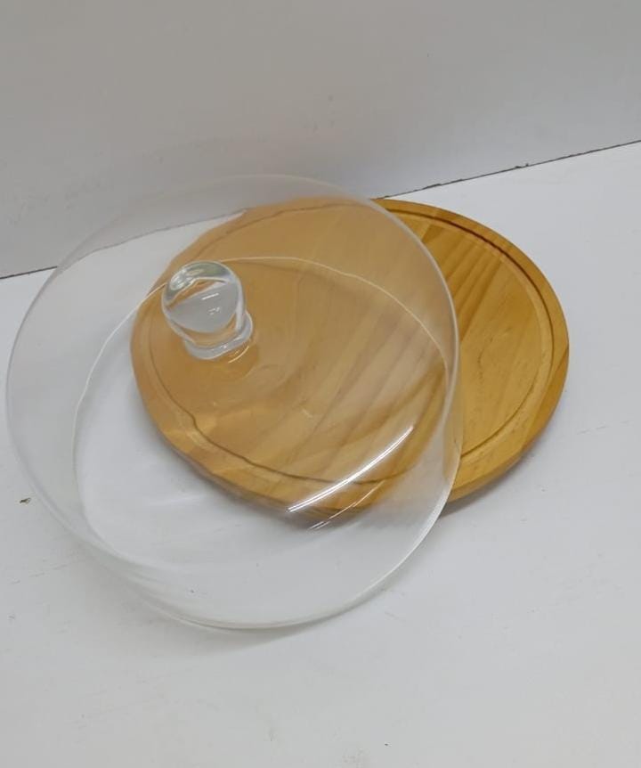 CAKE COVER. Doom Shape Glass Cake Cover 28 cm Diameter with Borosilicate Glass Dome and Bamboo Base for Elegant Cake Presentation and Freshness