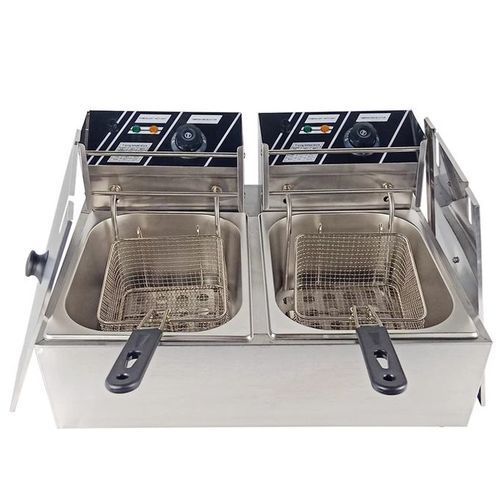 OwnGreat 12L Double Baskets Chicken and Chips Electric Fryer (6+6) L - Dual electrical heads and power plugs for single large capacity tank application, Thermostats for accurate temperature setting.