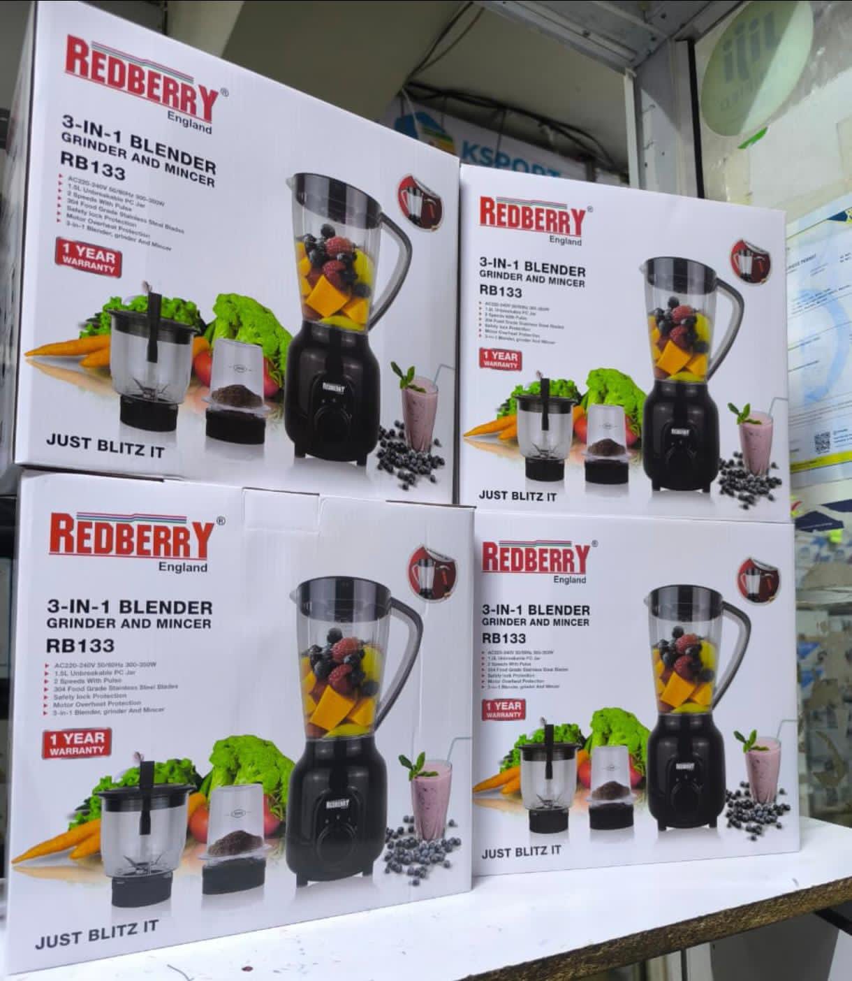 Redberry 3-in-1 Blender, Chopper & Grinder | Multi-Functional Kitchen Appliance -  perfect for smoothies, sauces, spices, and more.