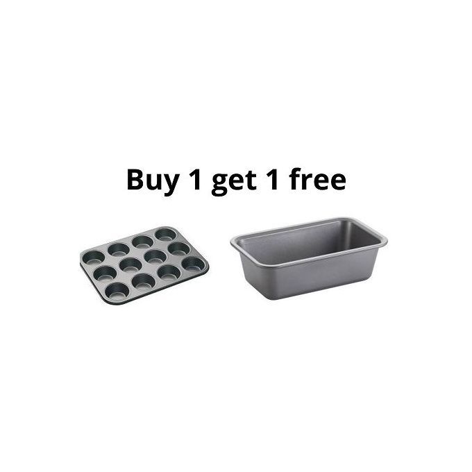 Buy 1 Get 1 Free: 12-Hole Muffin Tray + Non-Stick Loaf Tin - Upgrade your baking experience with this Buy 1 Get 1 Free offer! Enjoy a 12-hole muffin tray for perfect muffins or cupcakes every time.