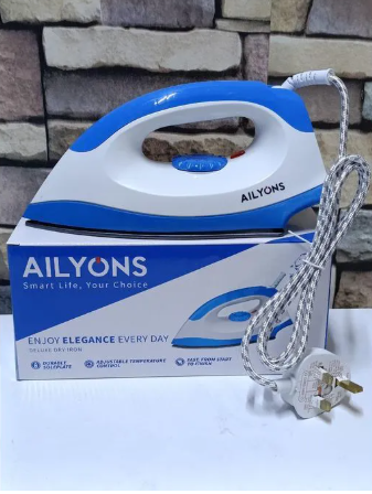 AILYON HD198A Electric Dry Iron Box White & Blue, Fast Heating Lightweight Ironbox for Home, Office & Hostel Use in Kenya with Non-Stick Soleplate