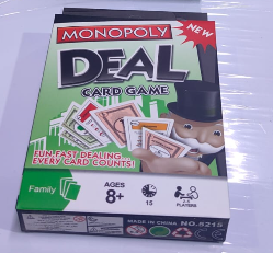 Monopoly deal card game, playing cards. Thinking cards Monopoly card game.