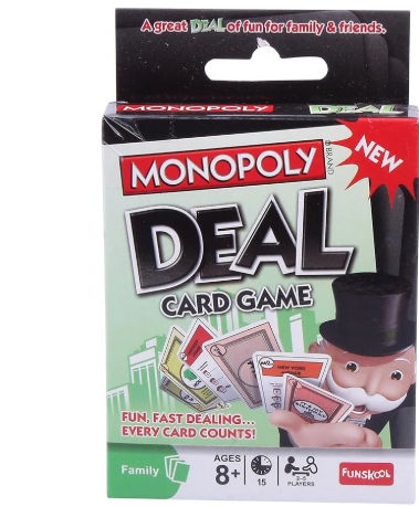 Monopoly deal card game, playing cards. Thinking cards Monopoly card game.