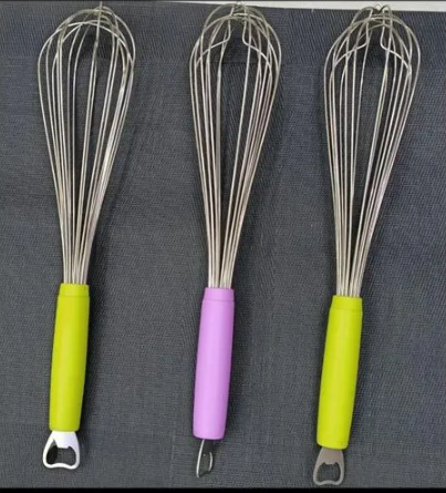 Whisk with opener Stainless Steel Whisk Mixer [MEDIUM SIZED] with opener Wire Cake Egg Frother Beater Baking Tools Kitchen Tool, MEDIUM SIZED STEEL WHISK MIXER FOR SMOOTH STIRRING.