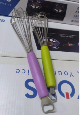 Whisk with opener Stainless Steel Whisk Mixer [LARGE SIZED] with opener Wire Cake Egg Frother Beater Baking Tools Kitchen Tool, LARGE SIZED STEEL WHISK MIXER FOR QUICK AND EASY STIRRING.
