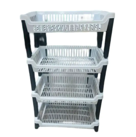 Kenstar 4-Tier Multipurpose Plastic Kitchen Rack/ Dish Rack – Black & White Vegetable, Dish & Storage Organizer Shelf a Must Have Utility Rack fruit rack utensils rack Dish Rack