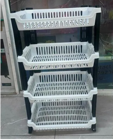 Kenstar 4-Tier Multipurpose Plastic Kitchen Rack/ Dish Rack – Black & White Vegetable, Dish & Storage Organizer Shelf a Must Have Utility Rack fruit rack utensils rack Dish Rack