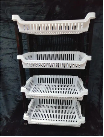 Kenstar 4-Tier Multipurpose Plastic Kitchen Rack/ Dish Rack – Black & White Vegetable, Dish & Storage Organizer Shelf a Must Have Utility Rack fruit rack utensils rack Dish Rack