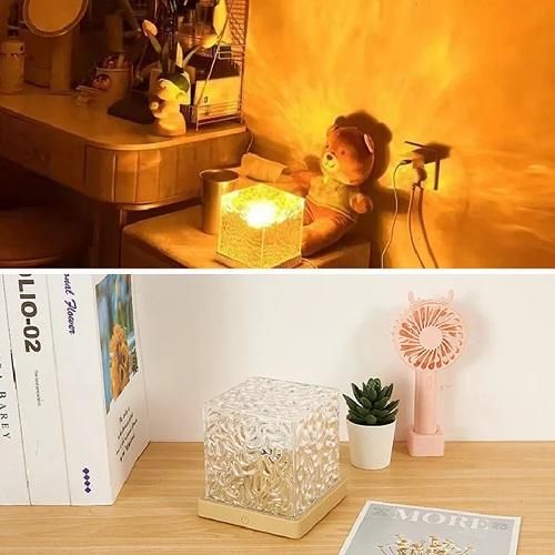 Dynamic Rotating Water Ripple Projector Night Light 3/16 Colors Flame Crystal Lamp for Living Room Study Bedroom Rotating Light