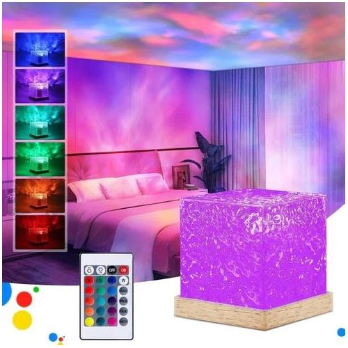 Dynamic Rotating Water Ripple Projector Night Light 3/16 Colors Flame Crystal Lamp for Living Room Study Bedroom Rotating Light