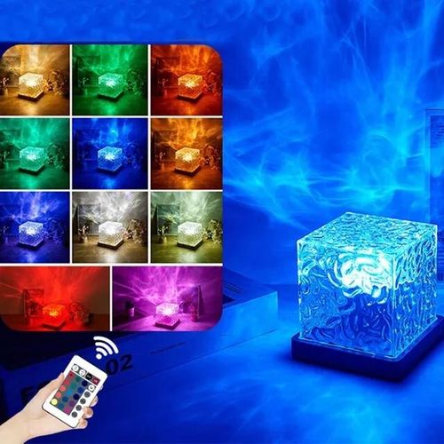 Dynamic Rotating Water Ripple Projector Night Light 3/16 Colors Flame Crystal Lamp for Living Room Study Bedroom Rotating Light