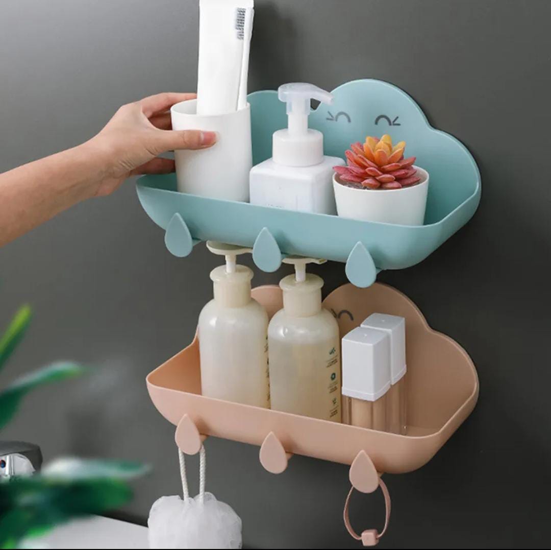 Cloud Bathroom Organizer Shelf +3Hooks+ Adhesive Sticker