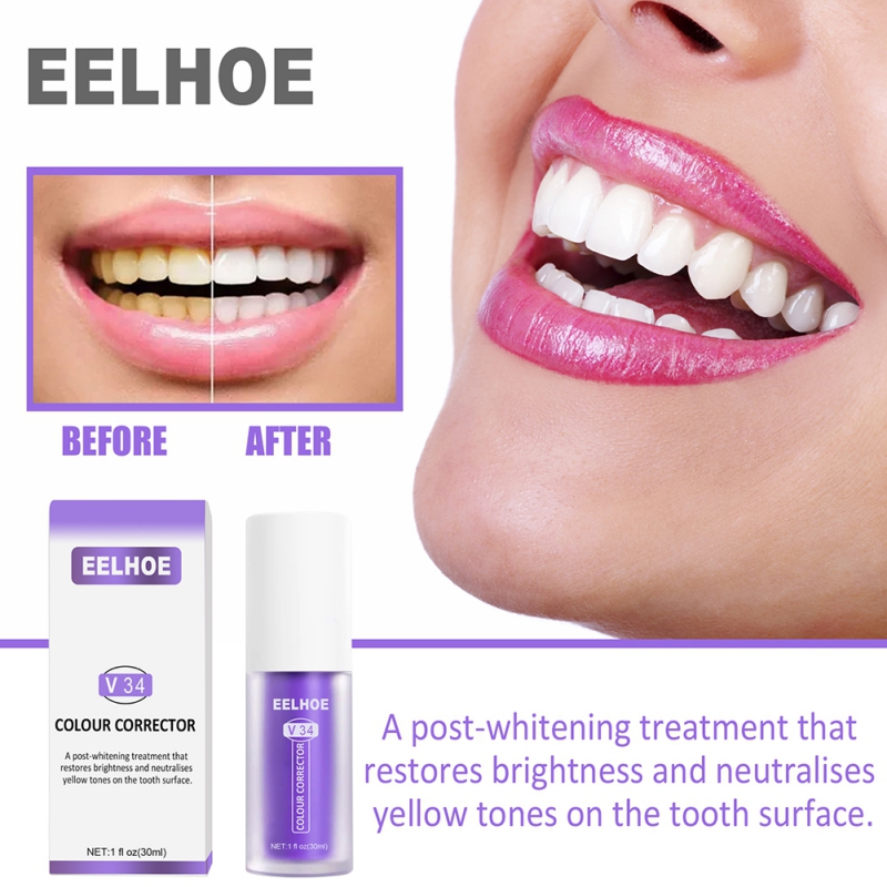 EELHOE V34 Colour Corrector Teeth Whitening Toothpaste Oral Cleaning Repair Fresh Breath Herbal Remove Stain Beauty Health
