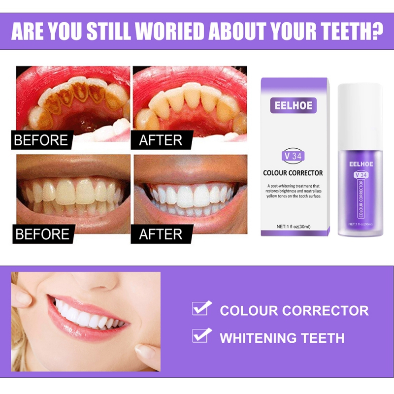 EELHOE V34 Colour Corrector Teeth Whitening Toothpaste Oral Cleaning Repair Fresh Breath Herbal Remove Stain Beauty Health
