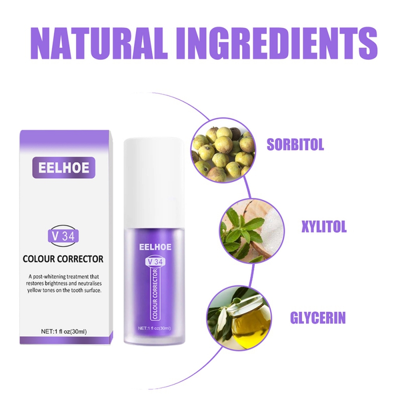 EELHOE V34 Colour Corrector Teeth Whitening Toothpaste Oral Cleaning Repair Fresh Breath Herbal Remove Stain Beauty Health