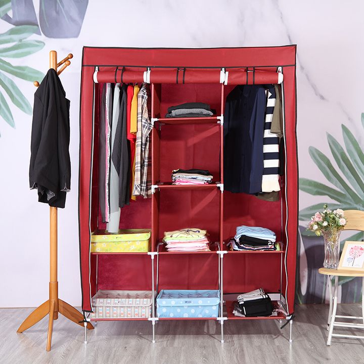 3 Columns DIY Wardrobe Large Capacity Wardrobe Assemble Closets Portable Wardrobe Home Storage 88130 Red