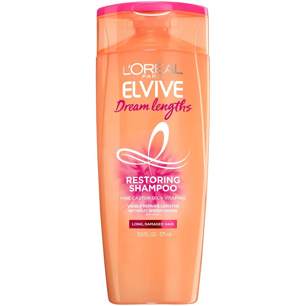 L'Oreal Paris Elvive Dream Lengths Restoring Shampoo with Fine Castor Oil and Vitamins B3 and B5 for Long, Damaged Hair, Visibly Repairs Damage