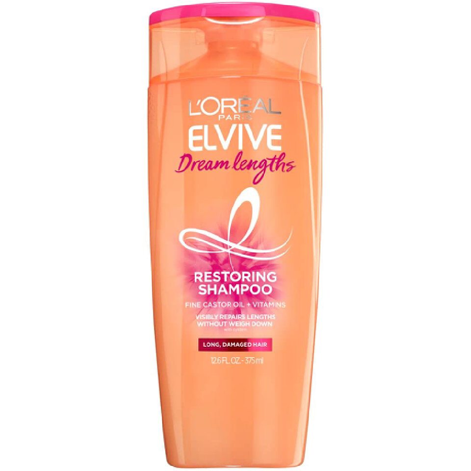 L'Oreal Paris Elvive Dream Lengths Restoring Shampoo with Fine Castor Oil and Vitamins B3 and B5 for Long, Damaged Hair, Visibly Repairs Damage