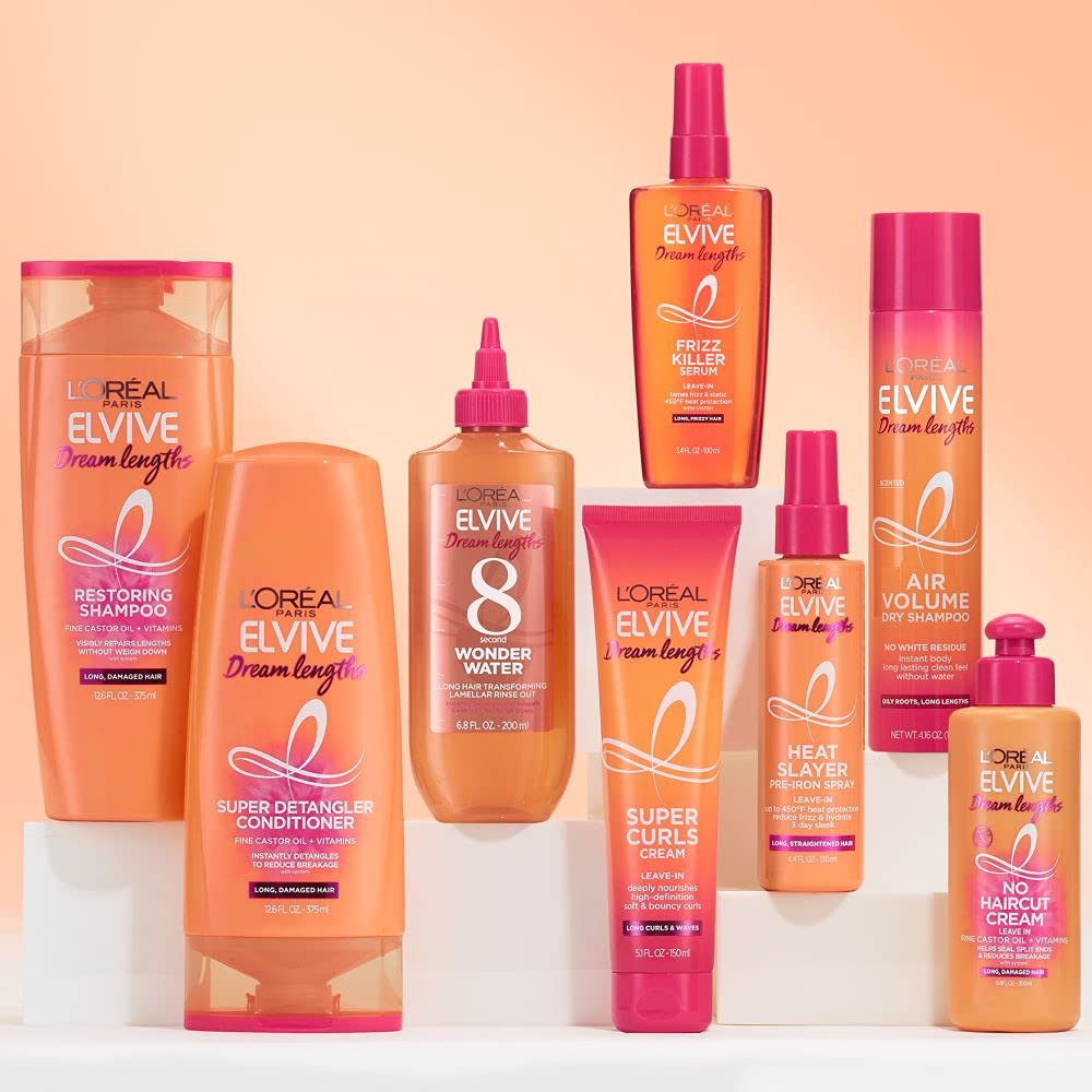 L'Oreal Paris Elvive Dream Lengths Restoring Shampoo with Fine Castor Oil and Vitamins B3 and B5 for Long, Damaged Hair, Visibly Repairs Damage