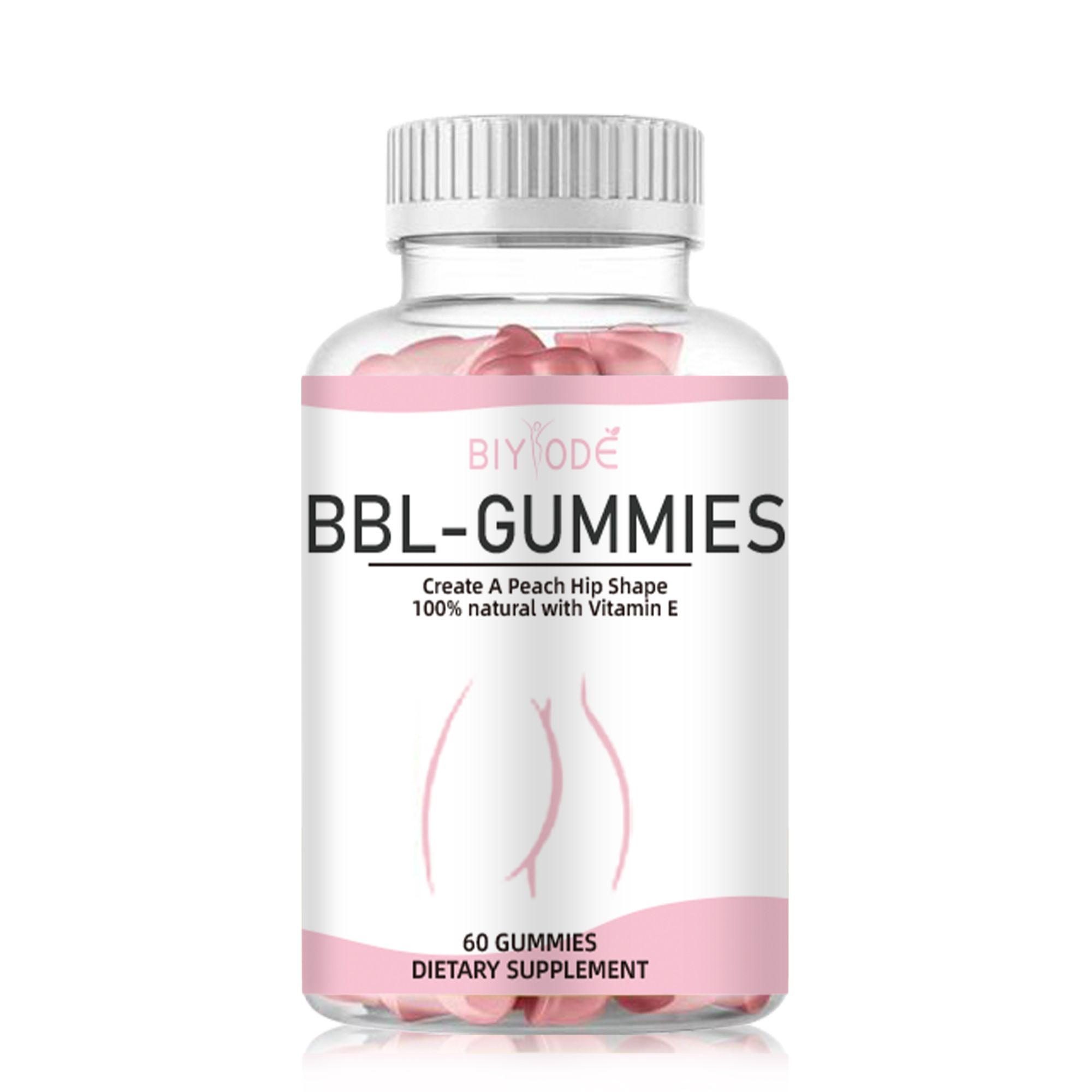 BIY ODE BBL-GUMMIES,Create A Peach Hip Shape,100% natural with Vitamin E,60 GUMMIES DIETARY SUPPLEMENT