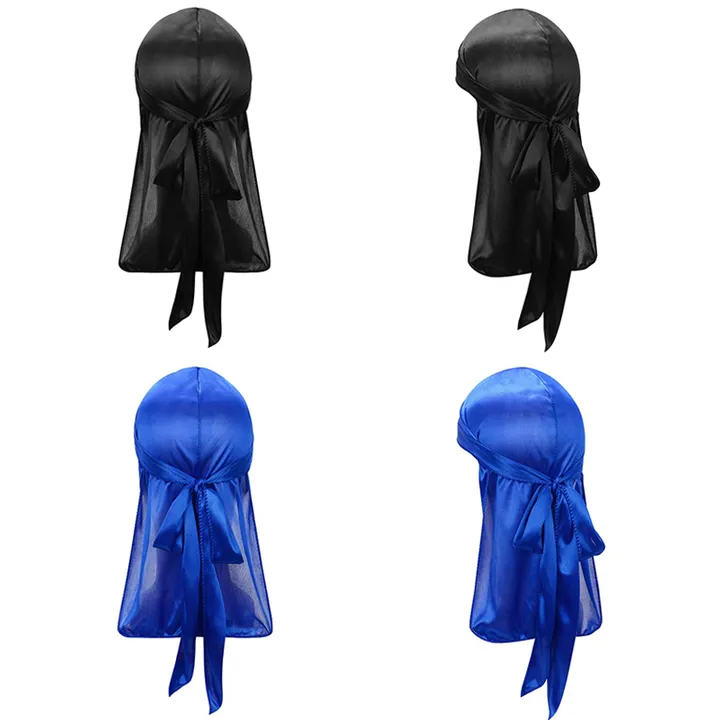 Men's Silky Durags Long Satin Turban Hat Wigs Doo Durag Biker Headwrap Pirate Hat Men Cap Men Hair Accessories Long Tail Du-Rag Black