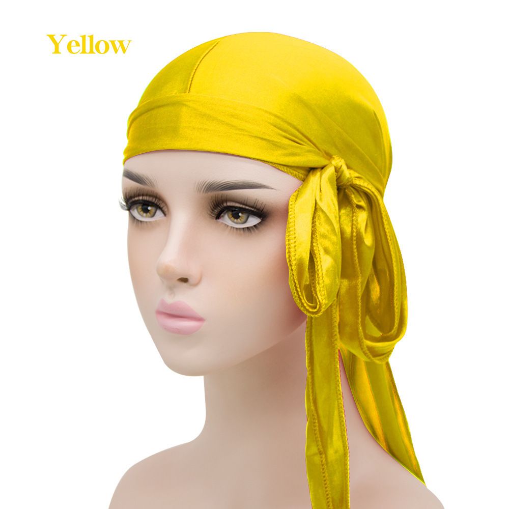 Men's Silky Durags Long Satin Turban Hat Wigs Doo Durag Biker Headwrap Pirate Hat Men Cap Men Hair Accessories Long Tail Du-Rag Black
