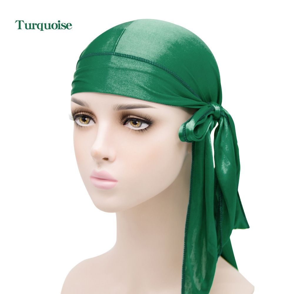Men's Silky Durags Long Satin Turban Hat Wigs Doo Durag Biker Headwrap Pirate Hat Men Cap Men Hair Accessories Long Tail Du-Rag Black