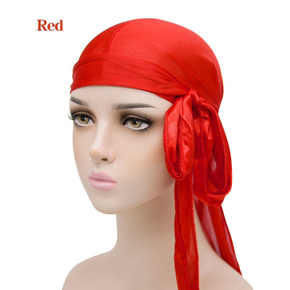 Men's Silky Durags Long Satin Turban Hat Wigs Doo Durag Biker Headwrap Pirate Hat Men Cap Men Hair Accessories Long Tail Du-Rag Black