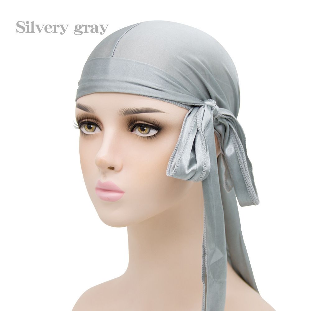 Men's Silky Durags Long Satin Turban Hat Wigs Doo Durag Biker Headwrap Pirate Hat Men Cap Men Hair Accessories Long Tail Du-Rag Black