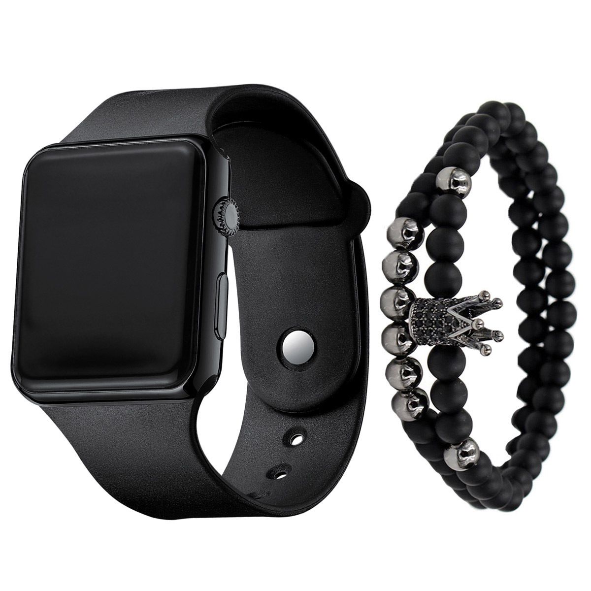 3pcs/set men's fashionable and simple LED silicone electronic watch + bracelet set
