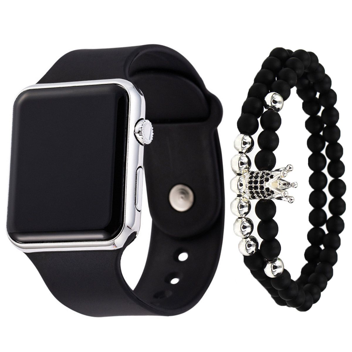 3pcs/set men's fashionable and simple LED silicone electronic watch + bracelet set
