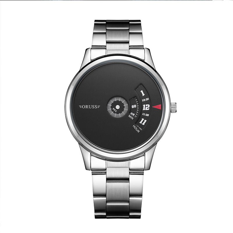 ORUSS Men Watches Personality Steel Strap Quartz Men's Sports Watches Male Wrist Business Watch Black
