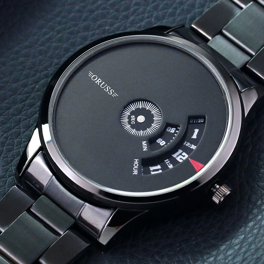 ORUSS Men Watches Personality Steel Strap Quartz Men's Sports Watches Male Wrist Business Watch Black